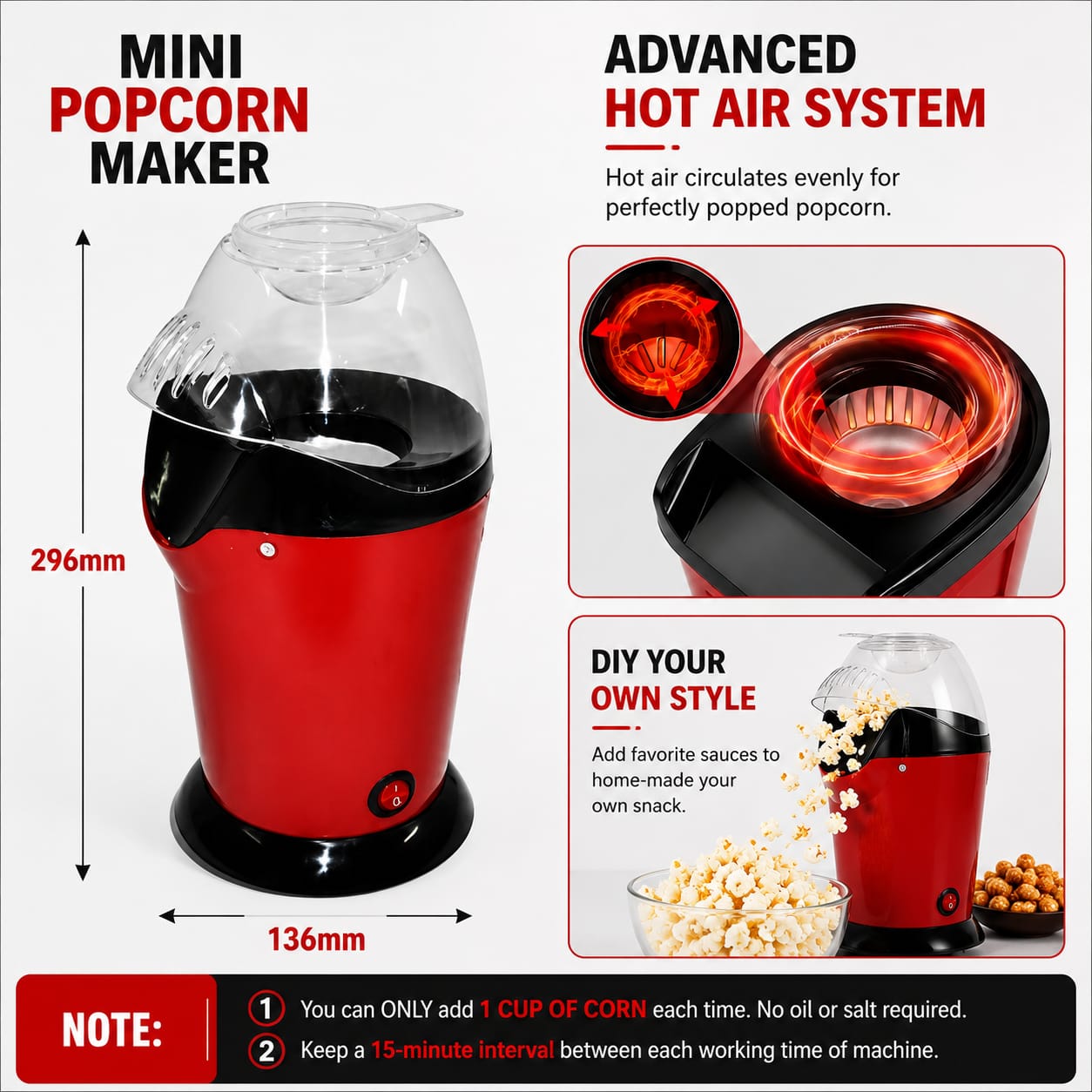 Mini Hot Air Popcorn Maker
