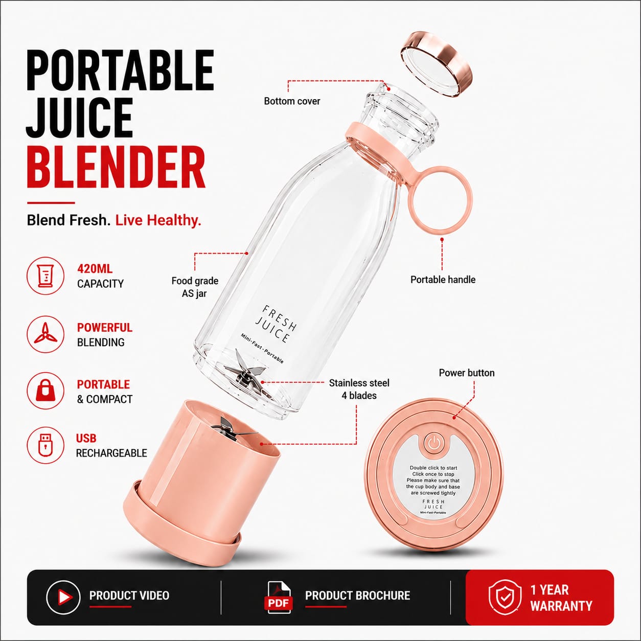 FreshSip Portable Juice Blender