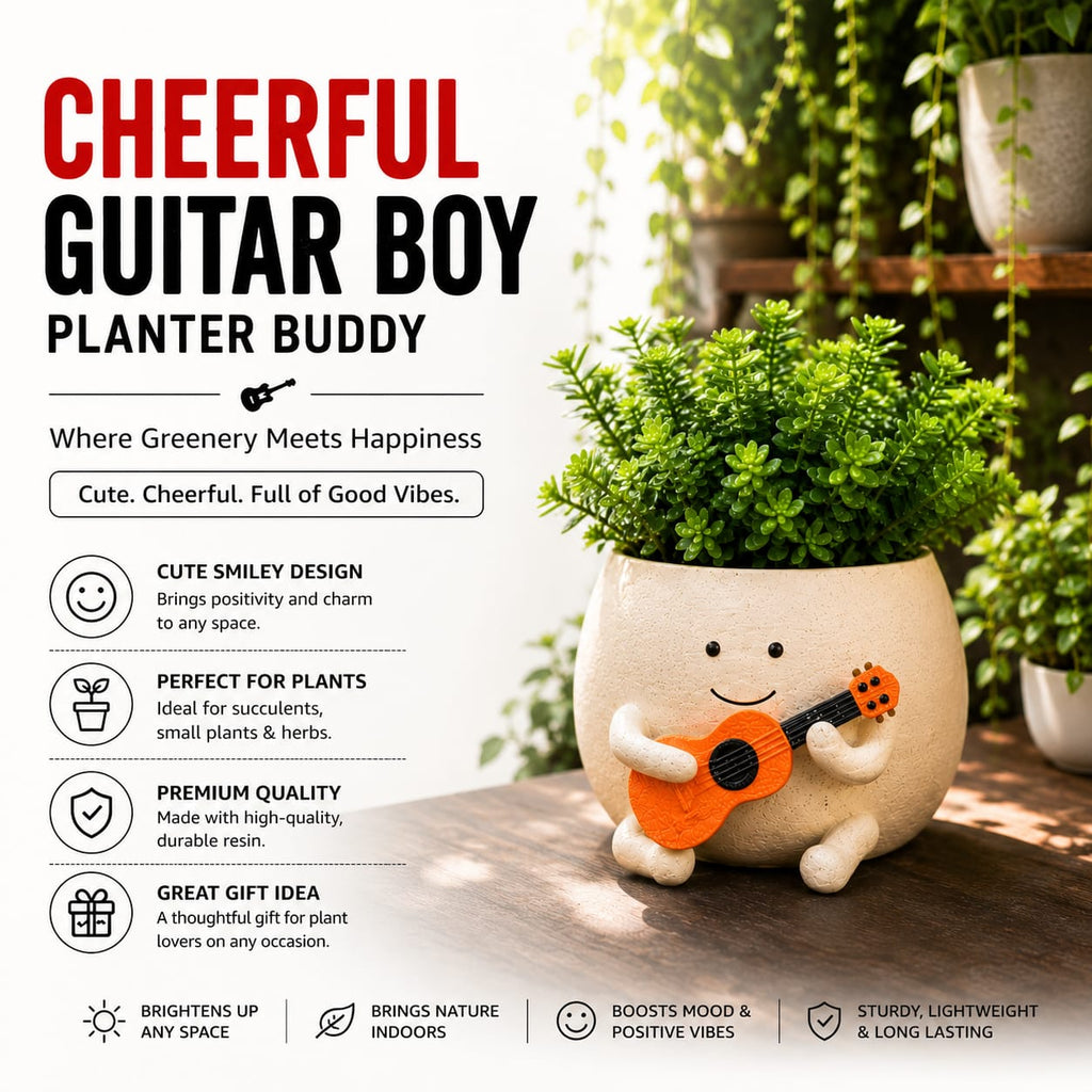 Cheerful Guitar Boy Planter Buddy - Best for Balcony, Garden & Home Decor