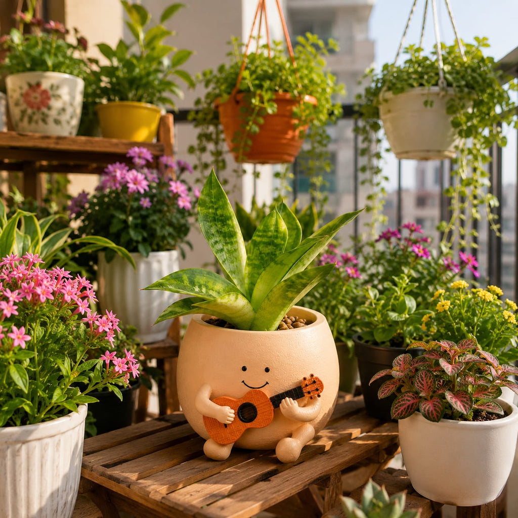 Cheerful Guitar Boy Planter Buddy - Best for Balcony, Garden & Home Decor