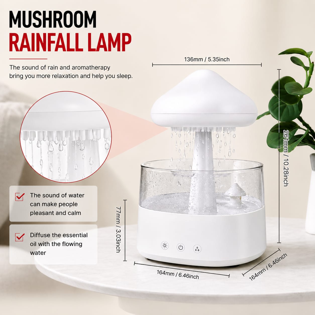 Rain Mist Mushroom - Rainfall Aroma Diffuser, Humidifier & Night Lamp