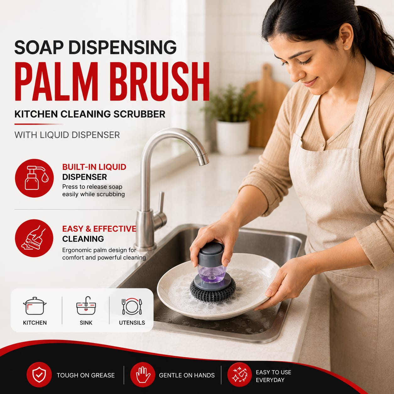 Soap Ease Scrub - 2 in 1 Kitchen Palm Scrubber