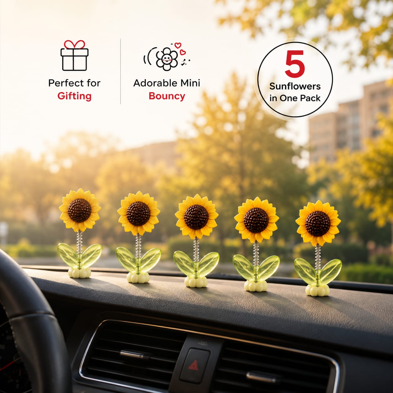 BloomRide Spring Sunflower Dashboard Decor (5 PCS)