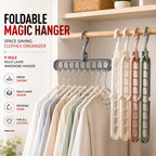 Wardrobe Space Saver Magic Hanger (9-Hole) - 360° Rotating Foldable Clothes Hanger Organizer
