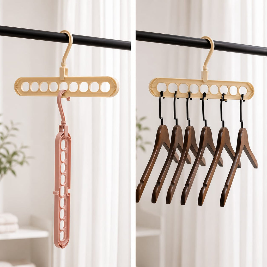 Wardrobe Space Saver Magic Hanger (9-Hole) - 360° Rotating Foldable Clothes Hanger Organizer