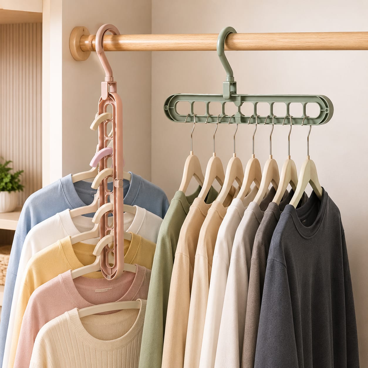 Wardrobe Space Saver Magic Hanger (9-Hole) - 360° Rotating Foldable Clothes Hanger Organizer